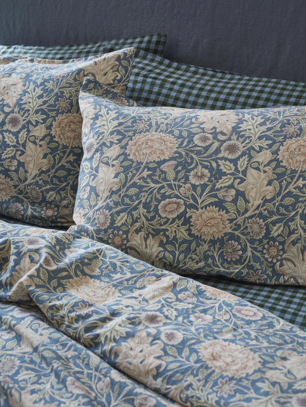 Webbs Blue Double Bough Linen Blend Pillowcases Morris & Co X Pigletin Bed